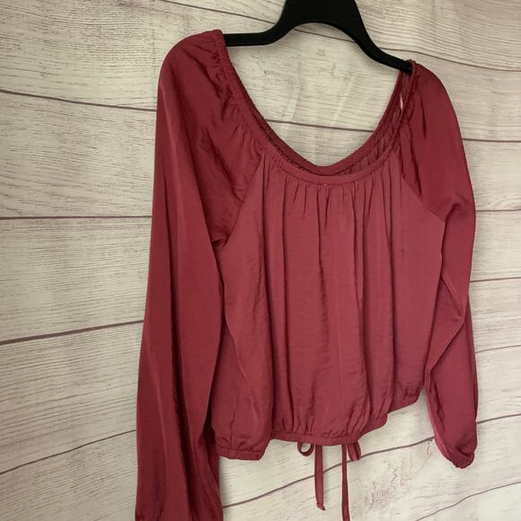 Pink Rose Blouse Dusty Rose Color Button Tie String Detail Long Sleeve Size M - Picture 14 of 14